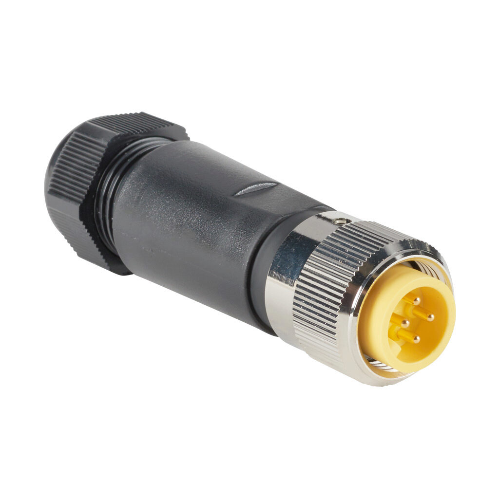 ZP-S1-4MP-FWX - ZIPport connector, field-wireable, 7/8in - 16 UN2 thread nut 4-pin male axial, accepts cable diameter size 8-17mm, 22-14 AWG, North American color code, screw terminal connection, IP67.