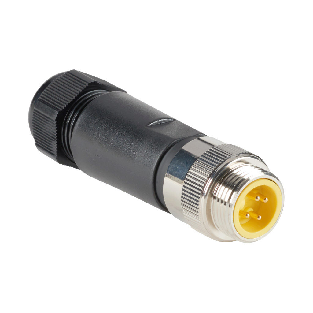 ZP-S1-4MPM-FWX - ZIPport connector, field-wireable, 7/8in - 16 UN2 thread barrel 4-pin male axial, accepts cable diameter size 8-17mm, 22-14 AWG, North American color code, screw terminal connection, IP67.