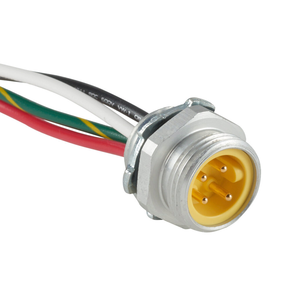 ZP-S1-4MR-0P3M - ZIPport bulkhead connector, 7/8in 4-pin male to pigtail, 16 AWG, 0.9ft/0.3m cable length, ether-based polyurethane conductor insulation material, IP67.