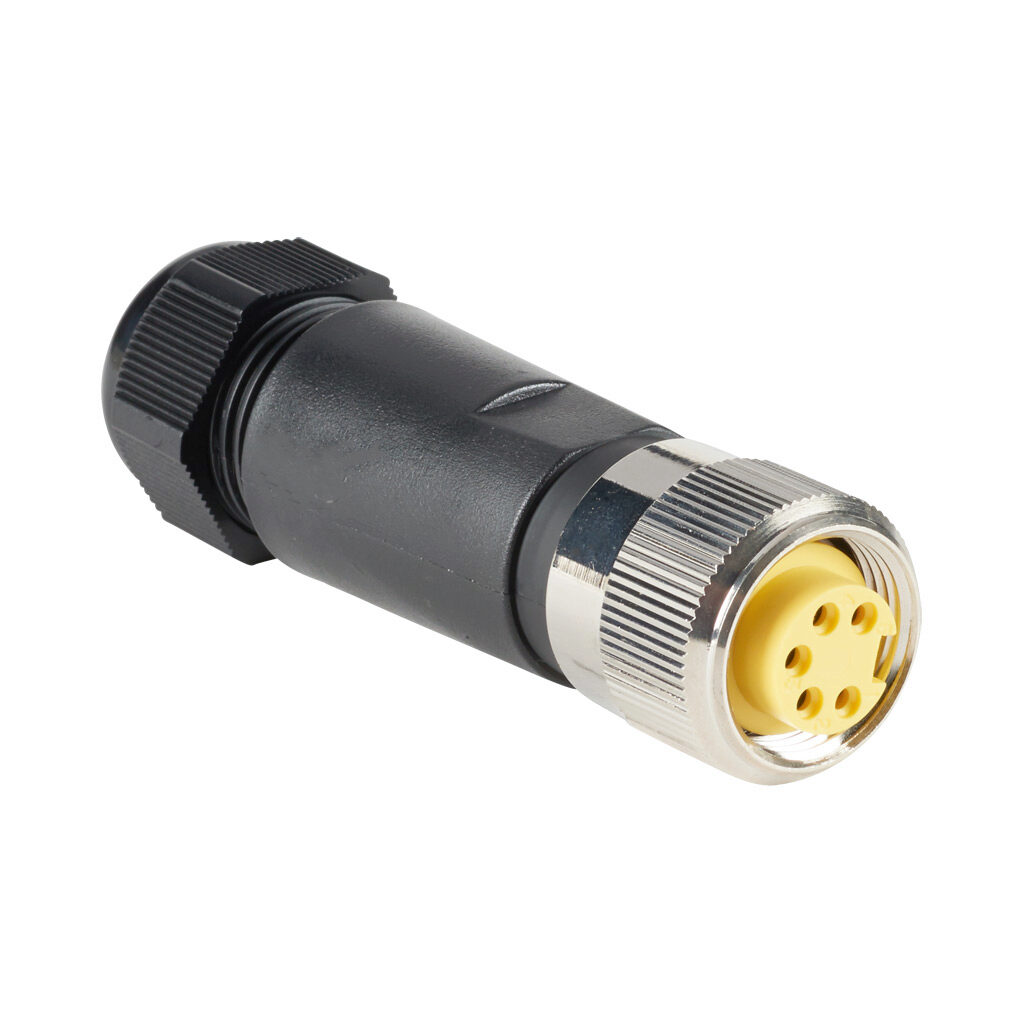 ZP-S1-5FP-FWX - ZIPport connector, field-wireable, 7/8in - 16 UN2 thread nut 5-pin female axial, accepts cable diameter size 8-17mm, 22-14 AWG, North American color code, screw terminal connection, IP67.