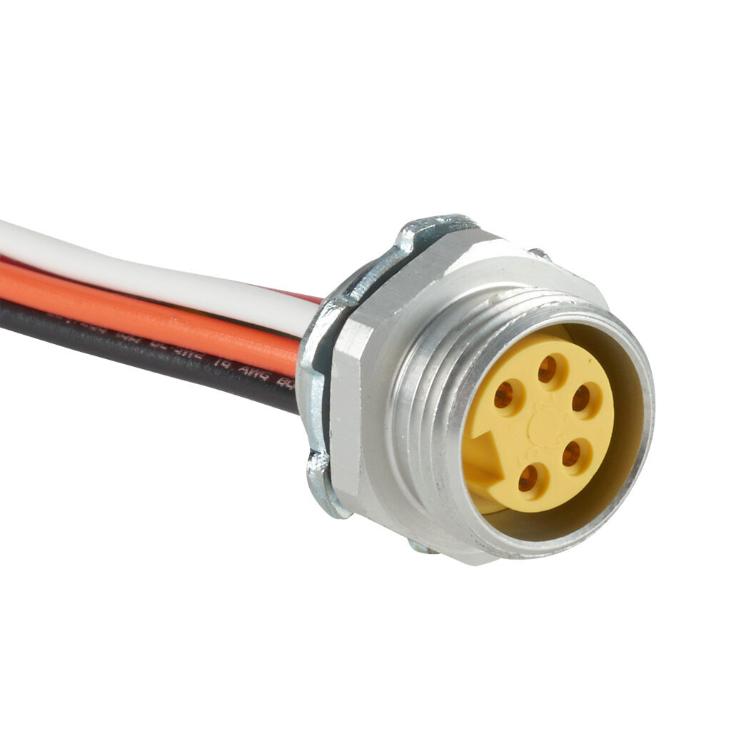 ZP-S1-5FR-0P3M - ZIPport bulkhead connector, 7/8in 5-pin female to pigtail, 16 AWG, 0.9ft/0.3m cable length, ether-based polyurethane conductor insulation material, IP67.