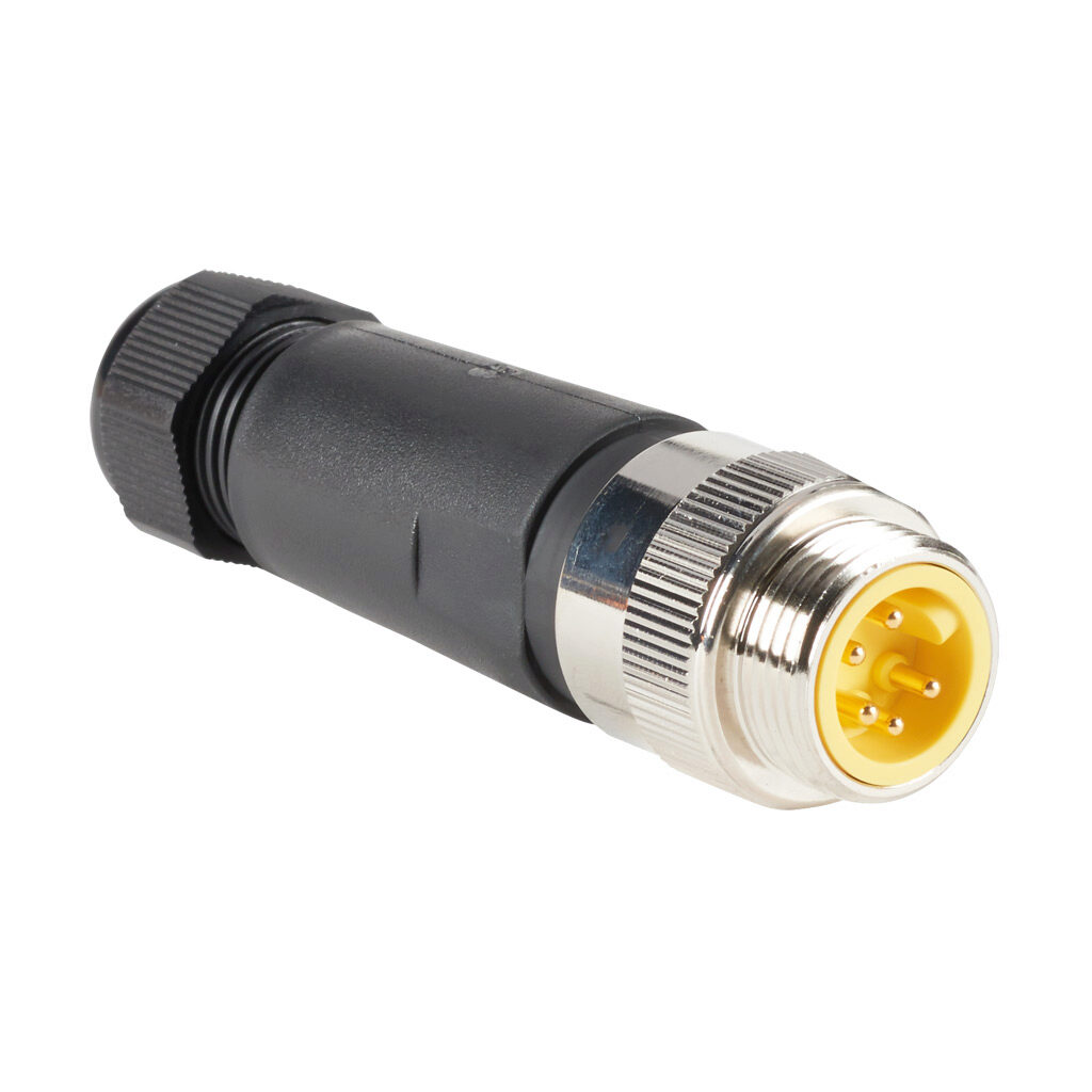 ZP-S1-5MPM-FW - ZIPport connector, field-wireable, 7/8in - 16 UN2 thread barrel 5-pin male axial, accepts cable diameter size 5-13mm, 22-14 AWG, North American color code, screw terminal connection, IP67.