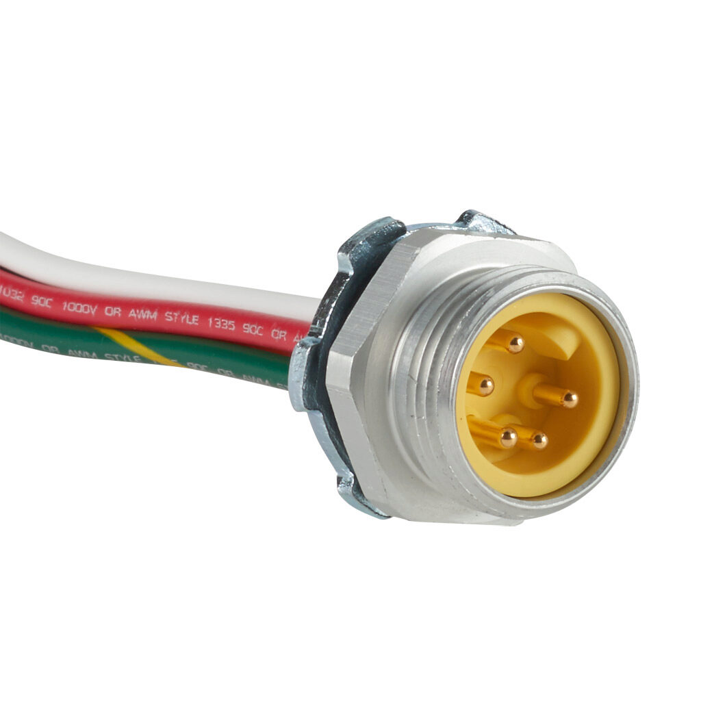 ZP-S1-5MR-0P3M - ZIPport bulkhead connector, 7/8in 5-pin male to pigtail, 16 AWG, 0.9ft/0.3m cable length, ether-based polyurethane conductor insulation material, IP67.