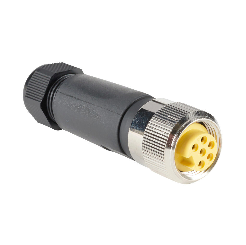 ZP-S1-6FP-FW - ZIPport connector, field-wireable, 7/8in - 16 UN2 thread nut 6-pin female axial, accepts cable diameter size 5-13mm, 22-16 AWG, North American color code, screw terminal connection, IP67.