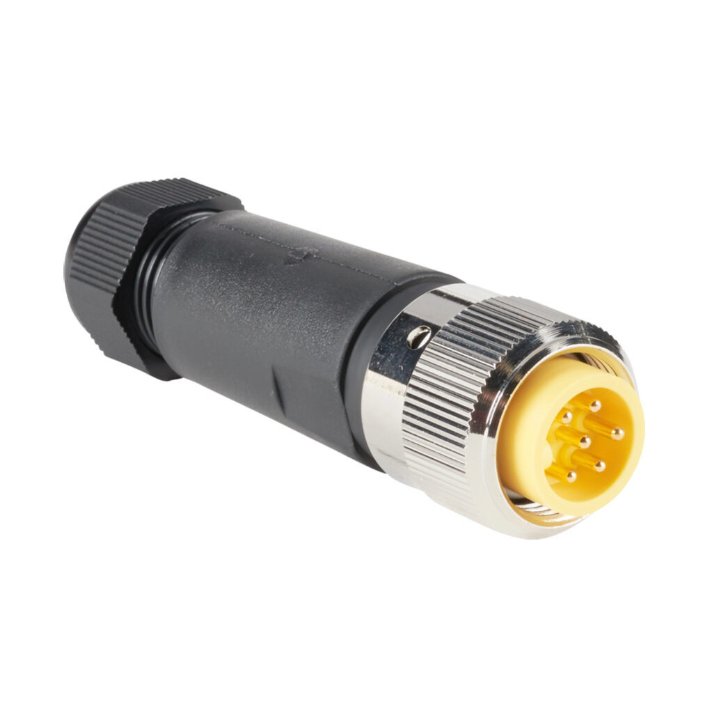 ZP-S1-6MP-FW - ZIPport connector, field-wireable, 7/8in - 16 UN2 thread nut 6-pin male axial, accepts cable diameter size 5-13mm, 22-16 AWG, North American color code, screw terminal connection, IP67.