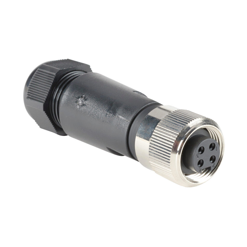 ZP-S1C-4FP-FWX - ZIPport connector, field-wireable, 7/8in - 16 UN2 thread nut 4-pin female axial, accepts cable diameter size 8-17mm, 22-14 AWG, European (Cenelec) color code, screw terminal connection, IP67.