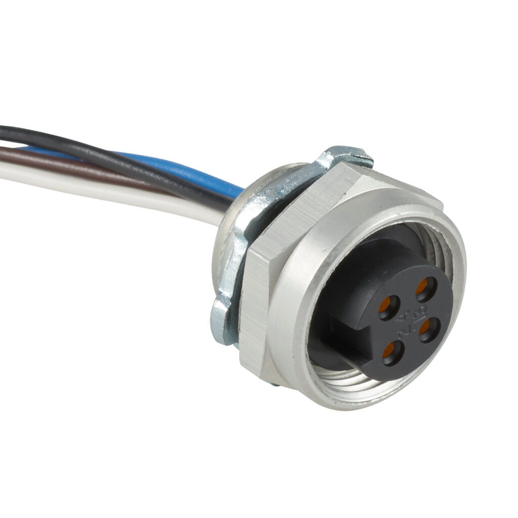 ZP-S1C-4FR-0P3M-18 - ZIPport bulkhead connector, 7/8in 4-pin female to pigtail, 18 AWG, 0.9ft/0.3m cable length, ether-based polyurethane conductor insulation material, IP67.