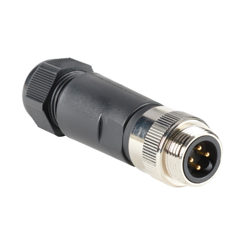 ZP-S1C-4MP-FWX - ZIPport connector, field-wireable, 7/8in - 16 UN2 thread barrel 4-pin male axial, accepts cable diameter size 8-17mm, 22-14 AWG, European (Cenelec) color code, screw terminal connection, IP67.