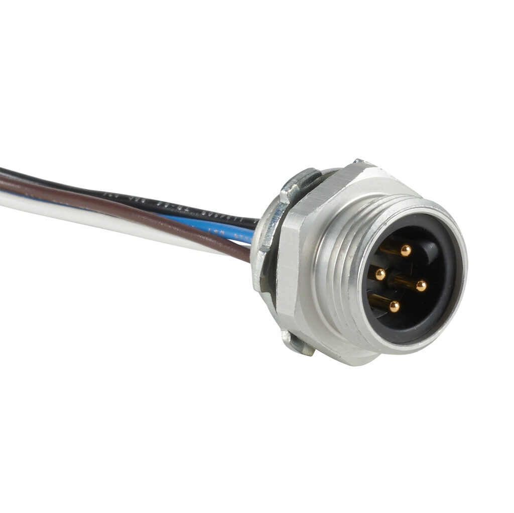ZP-S1C-4MR-0P3M-18 - ZIPport bulkhead connector, 7/8in 4-pin male to pigtail, 18 AWG, 0.9ft/0.3m cable length, ether-based polyurethane conductor insulation material, IP67.