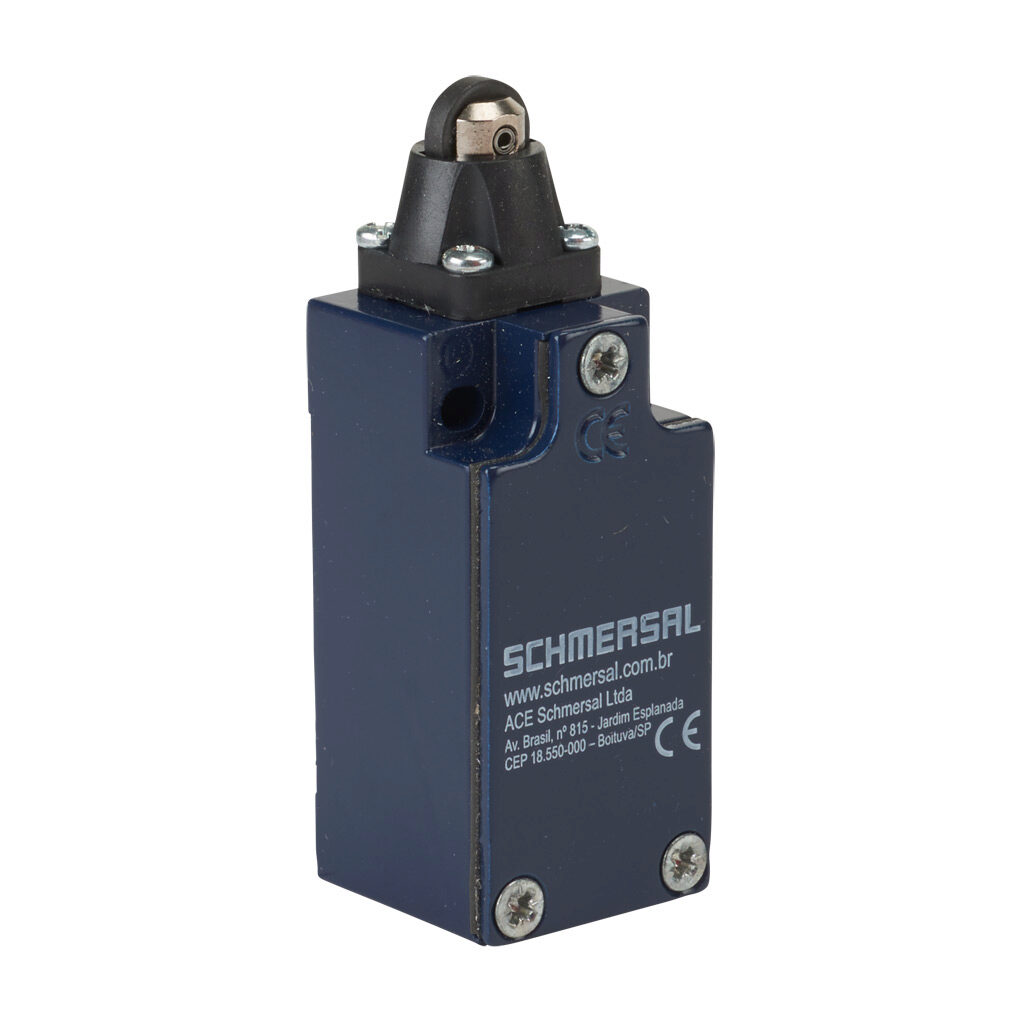ZR-235-02Z - Schmersal IEC limit switch, metal plunger with plastic roller, 90-degree adjustable head, (2) N.C. contact(s), snap action, 20-22mm hole spacing, zinc alloy, (1) M20 x 1.5 entry with 1/2in NPT adapter.