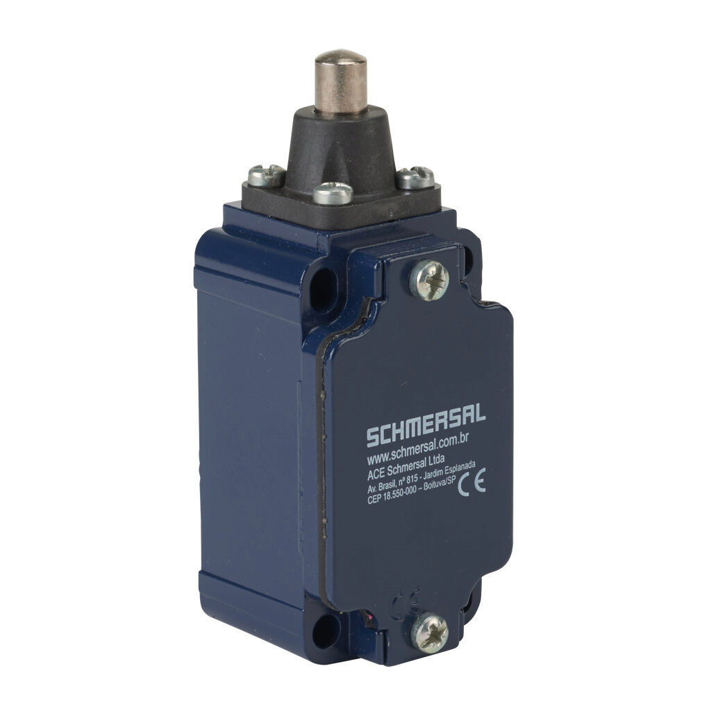 ZS-335-11Z - Schmersal IEC limit switch, metal plunger, 90-degree adjustable head, (1) N.O./(1) N.C. contact(s), snap action, 30mm hole spacing, aluminum, (1) M20 x 1.5 entry with 1/2in NPT adapter.