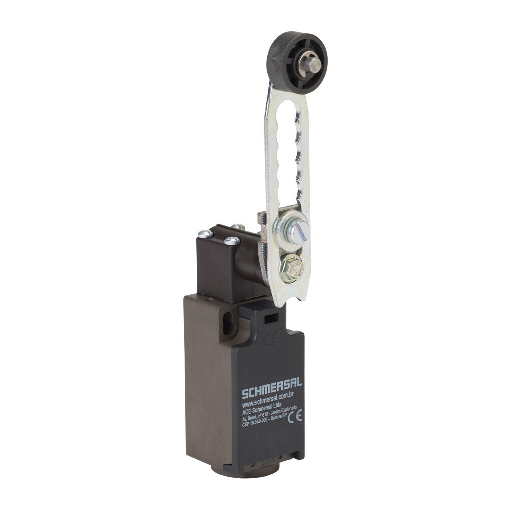 ZV7H-236-02Z-2138 - Schmersal IEC limit switch, side rotary adjustable lever with plastic roller, 90-degree adjustable head, (2) N.C. contact(s), snap action, 20-22mm hole spacing, glass-fiber thermoplastic, (1) M20 x 1.5 entry with 1/2in NPT adap...