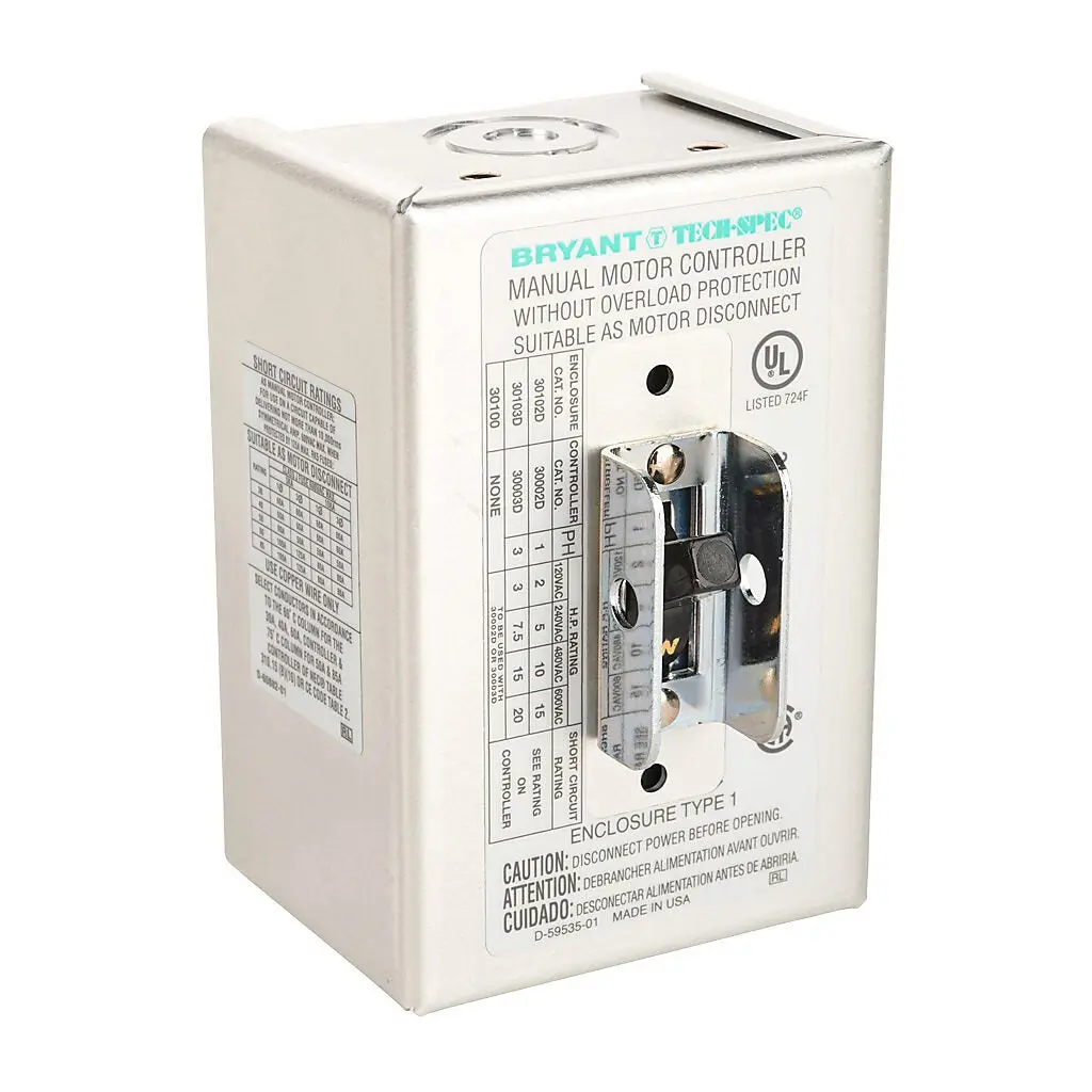 Bryant Tech-Spec series enclosed standard toggle manual motor controller - 30103D