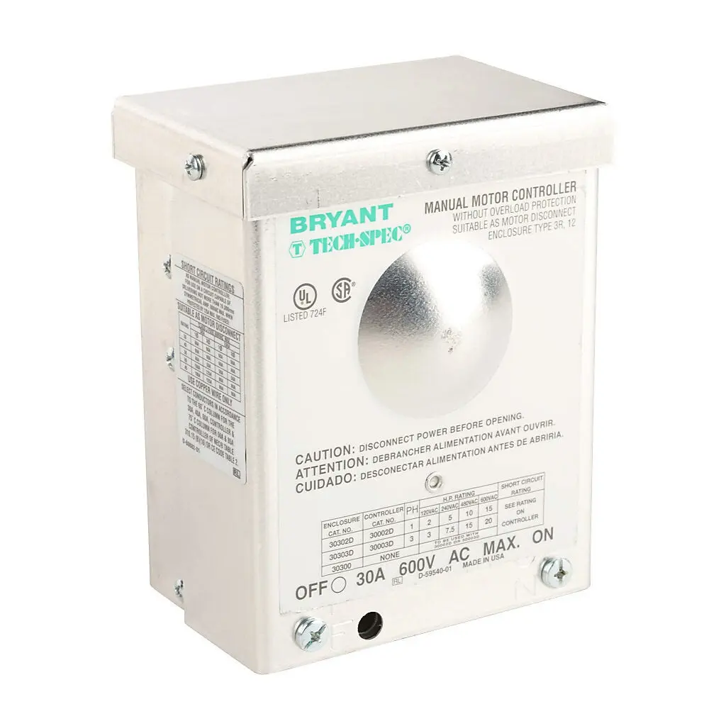 Bryant Tech-Spec series enclosed red external lever manual motor controller - 30302D