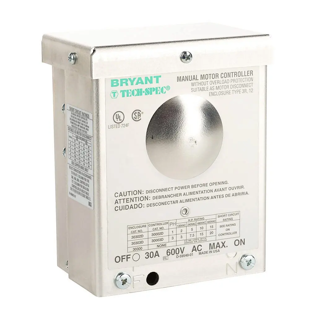 Bryant Tech-Spec series enclosed red external lever manual motor controller - 30303D