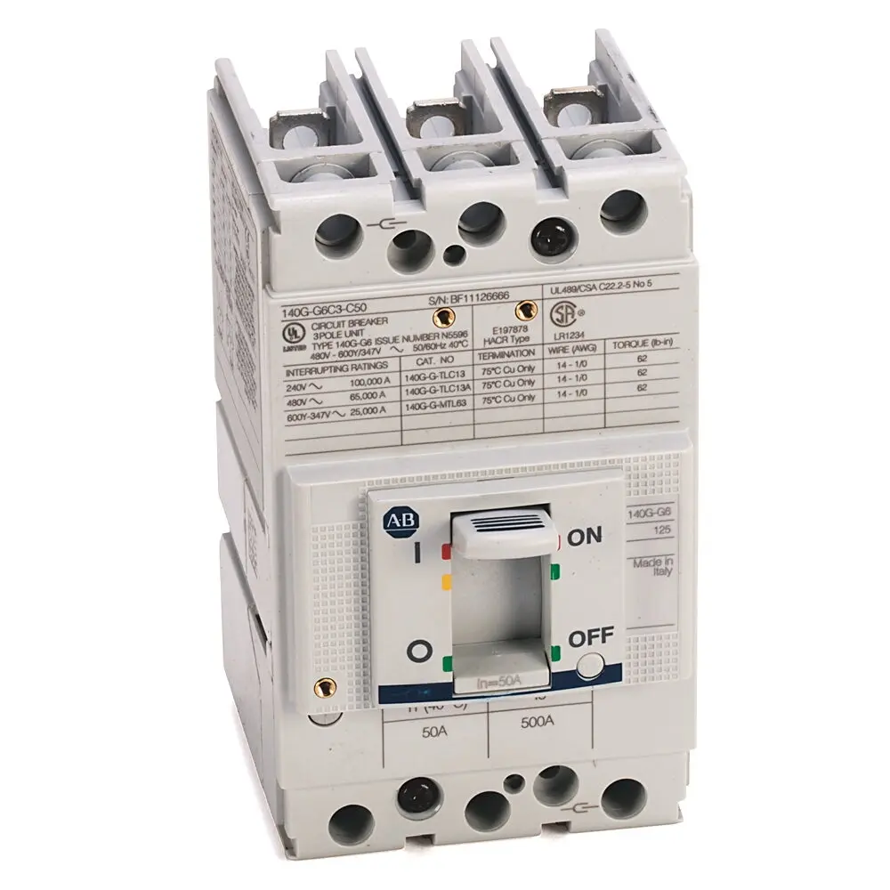 Allen-Bradley Molded Case Ckt Bkr,125A G Frame,65 kA at 480V,T/M Fixed Thrm Fixed Mag,3 Poles,80 A,80 Percent MCCB,No Bus Bar Mounting,None,250V A C/DC,NONE,No Maintenance Mode,Aux
