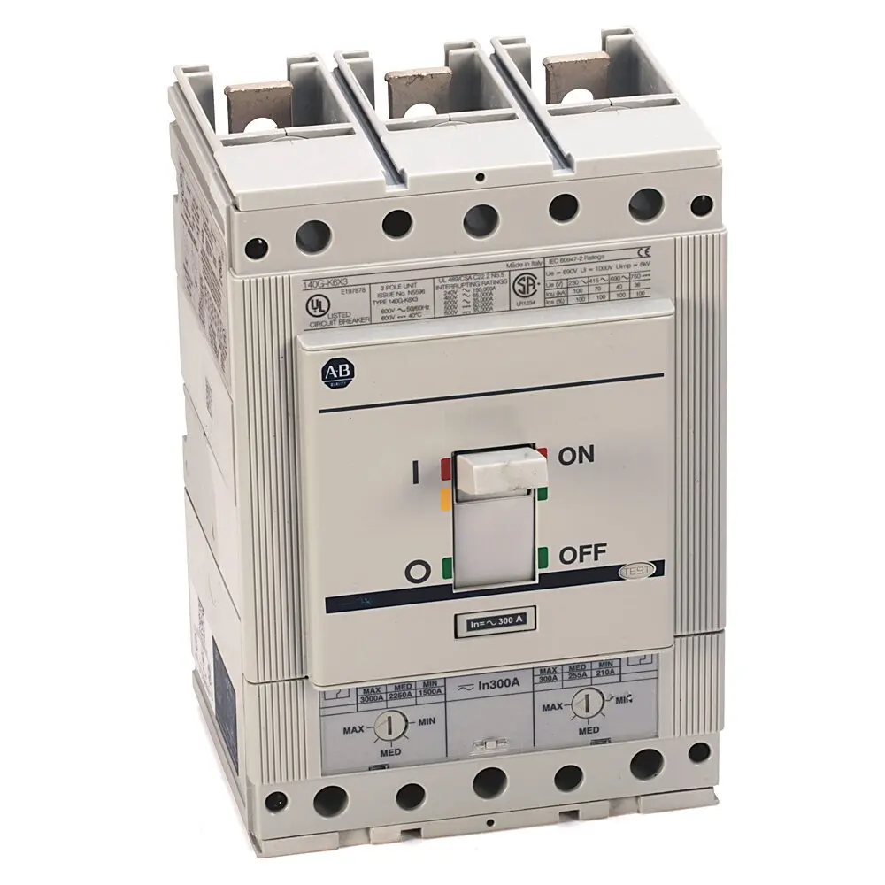 Allen-Bradley Molded Case Ckt Bkr,400A K Frame,65 kA at 480V,T/M Adjst Thrm Adjst Mag,3 Poles,300A,80 Percent MCCB,Standard Bus Bar Mount, Univ,No ne,None,NONE,No Maintenance Mode,None
