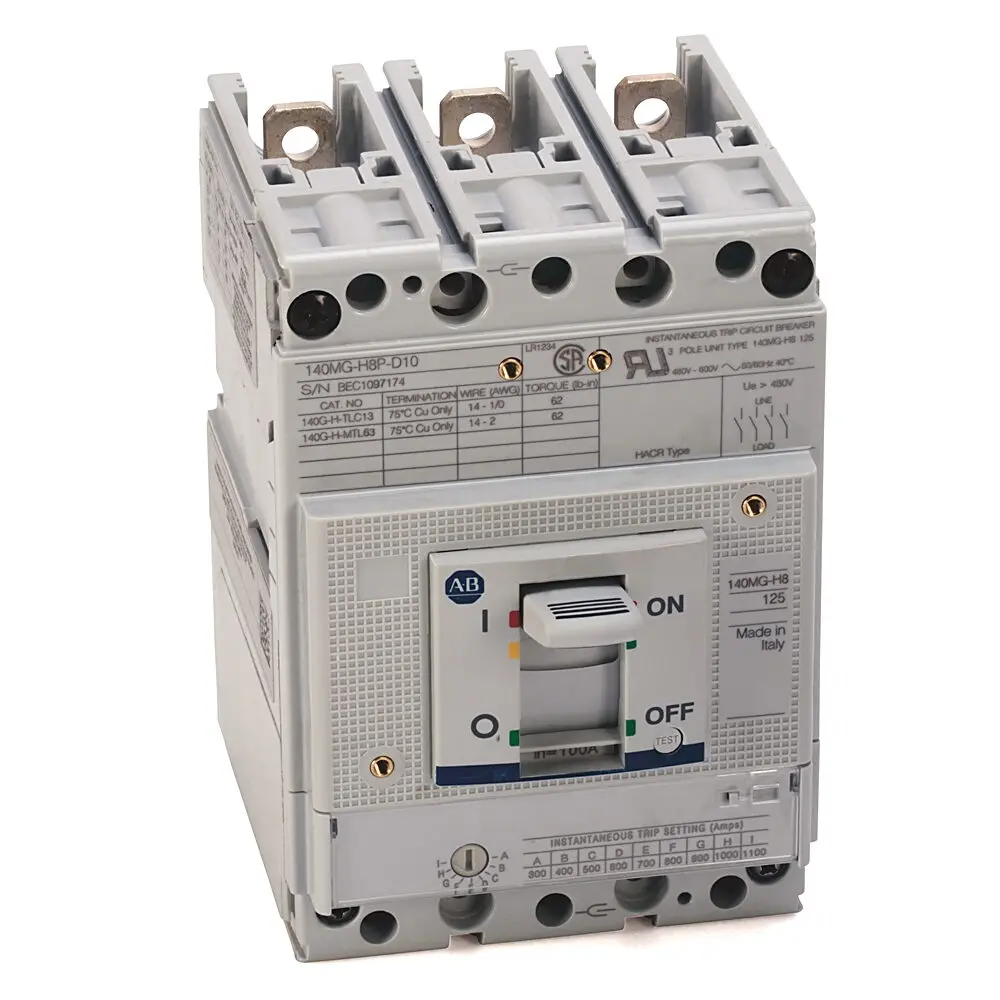 Allen-Bradley Mtr Protection Ckt Bkr,125A H Frame,35..65 kA at 480V (MCP),MCP (no thermal protection),Default (3 Poles),100A,80 Percent MCCB,Blank,No Bus Bar Mounting,NONE,250V AC/DC,NONE,Aux