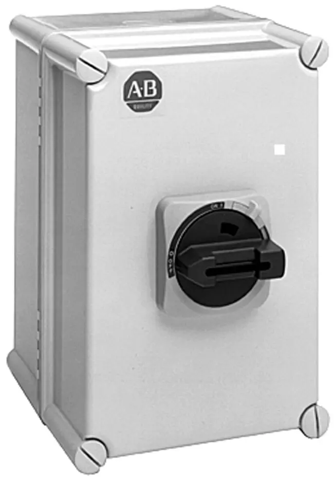 Allen-Bradley 194E Load switch,16 A,OFF ON 90°,3 Normally Open Power Poles,NEMA 3/4/4X IP66 NonMtl(Rect),Base/DIN Rail,Standard Size Enclosure,Actuator: Black or None,Left: Aux Contact (1 NO E.B.),Right: No Modification