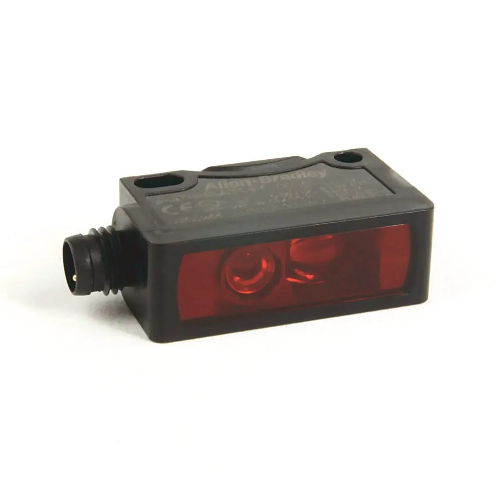 Allen-Bradley Photoelectric Sensor, 42JT, Background Suppresion, Class 1 Laser, Teachable Light Operate  Dark Operate, Autodetect PNP or NPN and IO Link Output, Push Button and Remote Teach Sensitivity, 120 mm Sensing Range, 2 m Cable