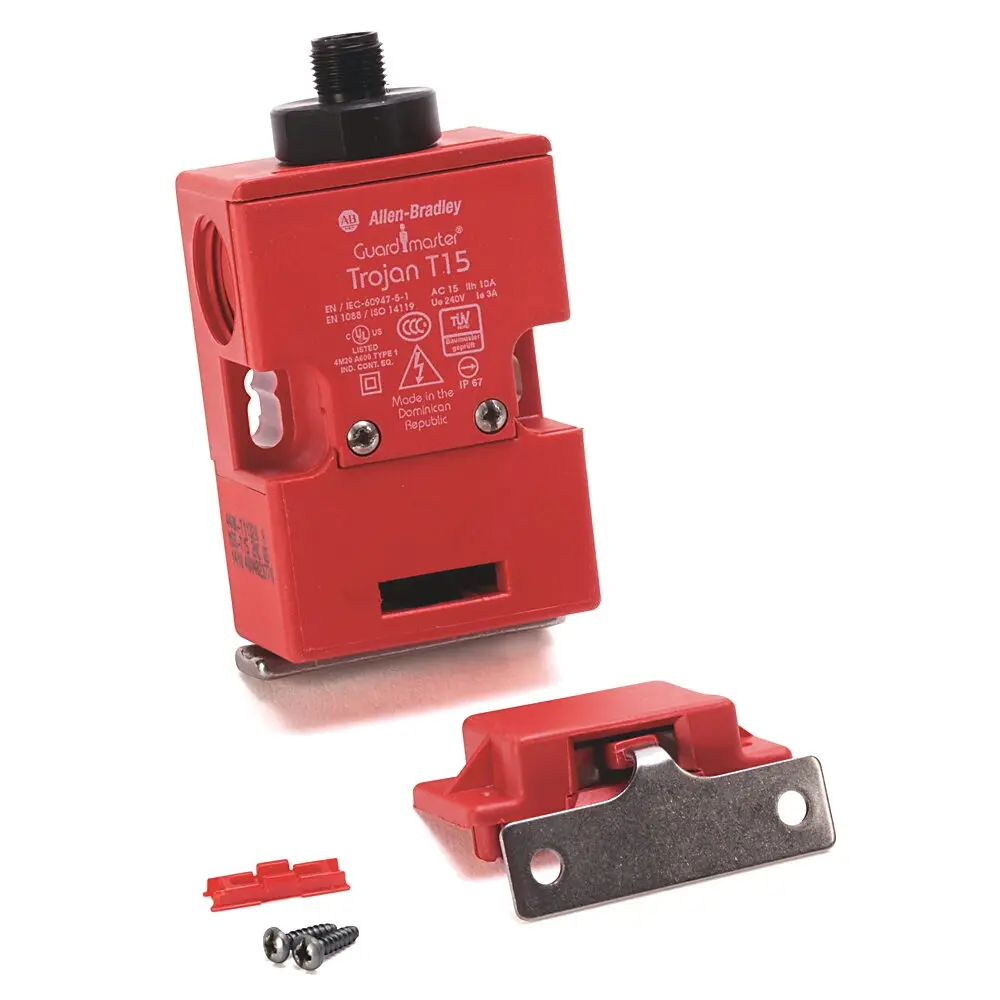 Allen-Bradley Tongue Interlock,Trojan 5,GD2 Metal Head,2 N.C. Safety, 1 N.O Aux,2 N.C. Safety Contacts,Break Before Make,1 N.O. Auxillary Contact,Fully Flex,Tongue Interlock Switch,6 Pin AC Micro QD,Plastic