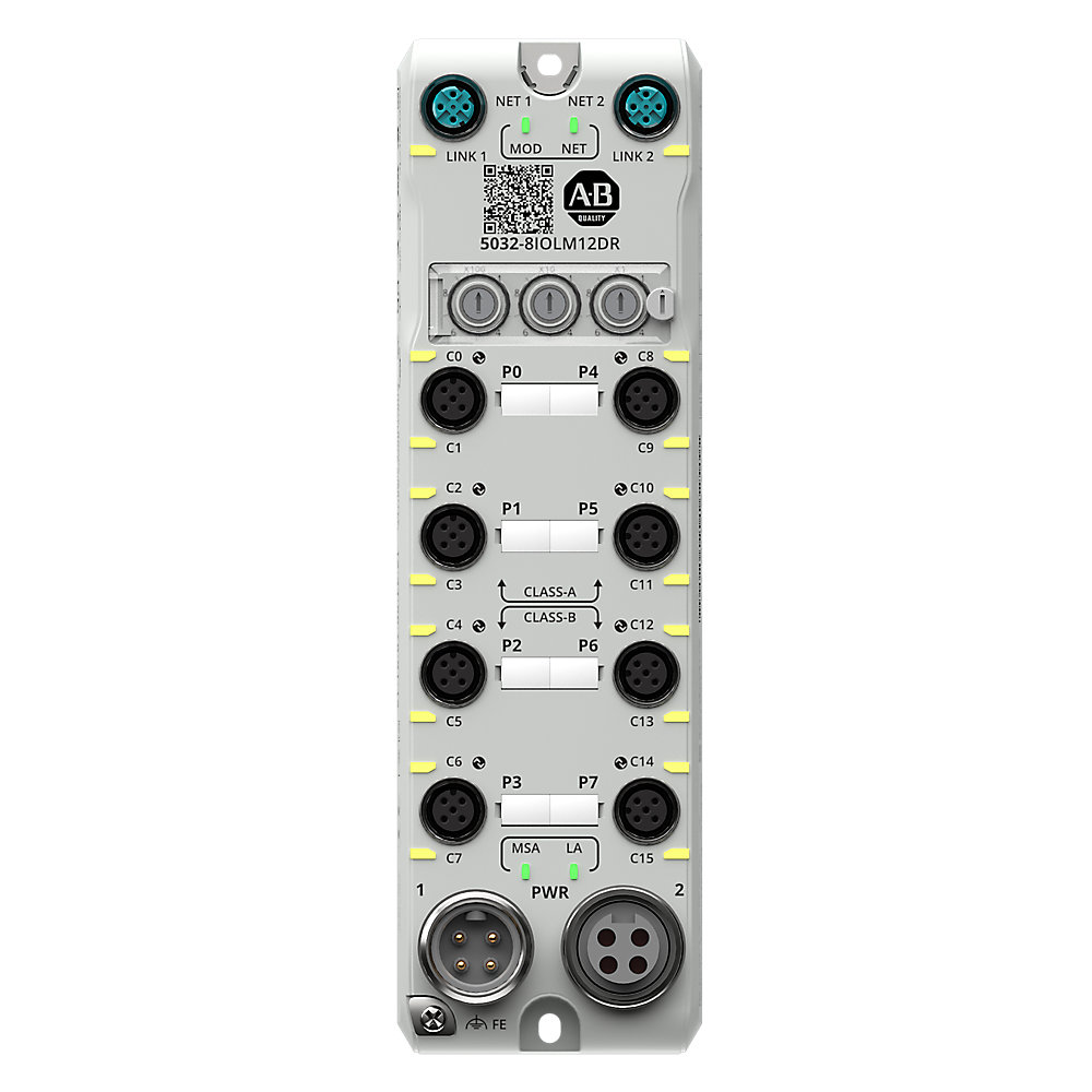 Allen-Bradley IO Link Master, 5032 AmorBlock, 8 M12 A code I/O Port, EtherNet/IP, M12 X Code network port, Mini Aux Power port
