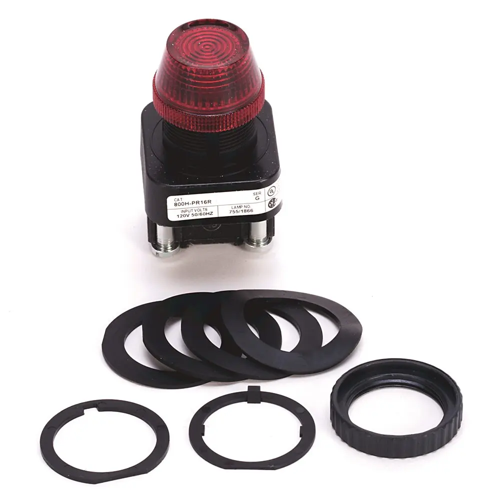 Allen-Bradley 800H PB,30mm Pilot Light,Xfmr Type W/ Incand Lamp,LED Lamp,120V AC 50/60 Hz,Red,Finger Guards on Terminals,Device with Packaging