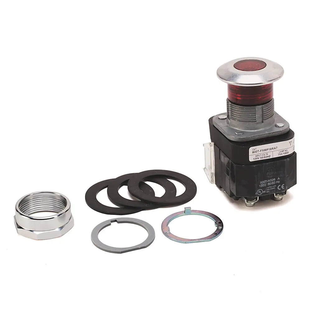 Allen-Bradley 800T PB,30mm Push Pull Device,Mom Maint Mom, Mushroom Head,No Twist Release,120V AC 50/60 Hz,3 Position Momentary In,Standard Mushroom Cap,No Legend on Cap,Amber, No Guards  on Terminals,Transformer Type,1 NCLB 1 NC Standard Contacts,Incandescent Lamp,No