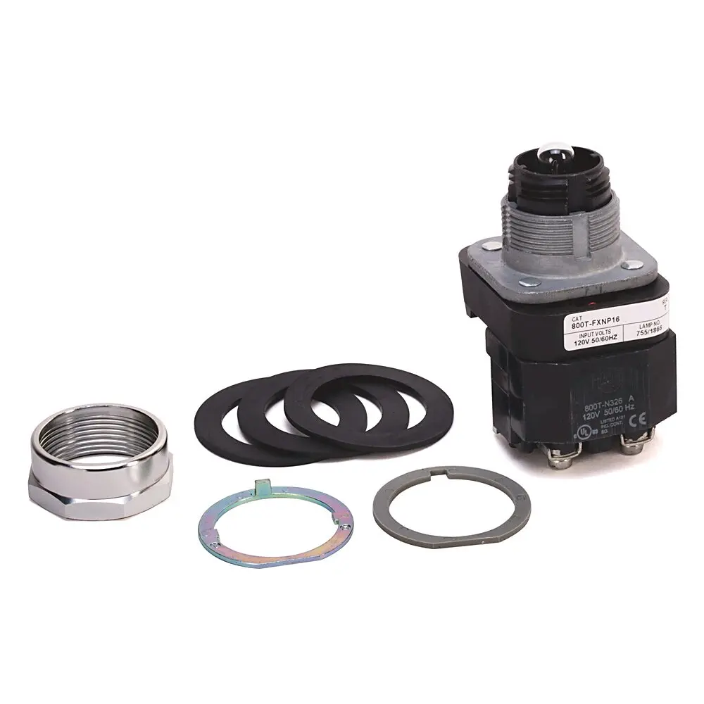 Allen-Bradley 800T PB,30mm Push Pull Device,No Twist Release,120V AC 50/60 Hz,3 Position Momentary In,Standard Mushroom Cap,No Legend on Cap,Amber, No Guards  on Terminals,Transformer Type,1 NCLB 1 NC Standard Contacts,LED Lamp,No Block in Position 3,Push Pull,Device w