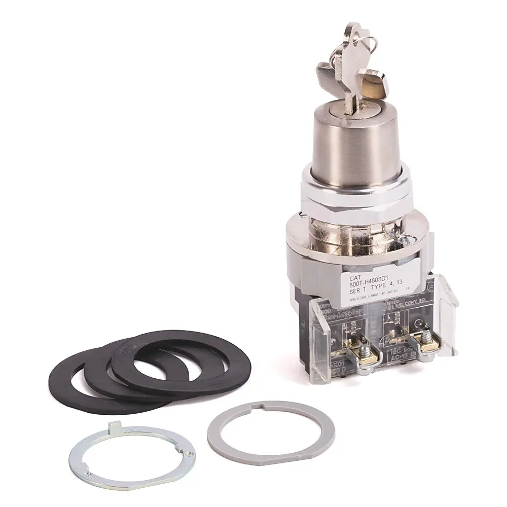 Allen-Bradley 800T PB,30mm Selector Switch,2 Position Selector Switch,Standard Cam, No Guards  on Terminals,1 NO Standard Contact,No Block in Position 2,No Block in Position 3,No Block in Position 4,Spr Ret Rt, Lock Lft, Std. Key,D020,Device with Packaging