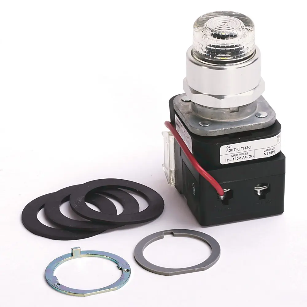 Allen-Bradley 800T PB,30 mm Pilot Light,Full Voltage Type,Push to Test Type,LED Lamp,Red Plastic Lens,12 130V AC/DC, No Guards  on Terminals,1 NO  1 NC Stackable Sealed,Device with Packaging