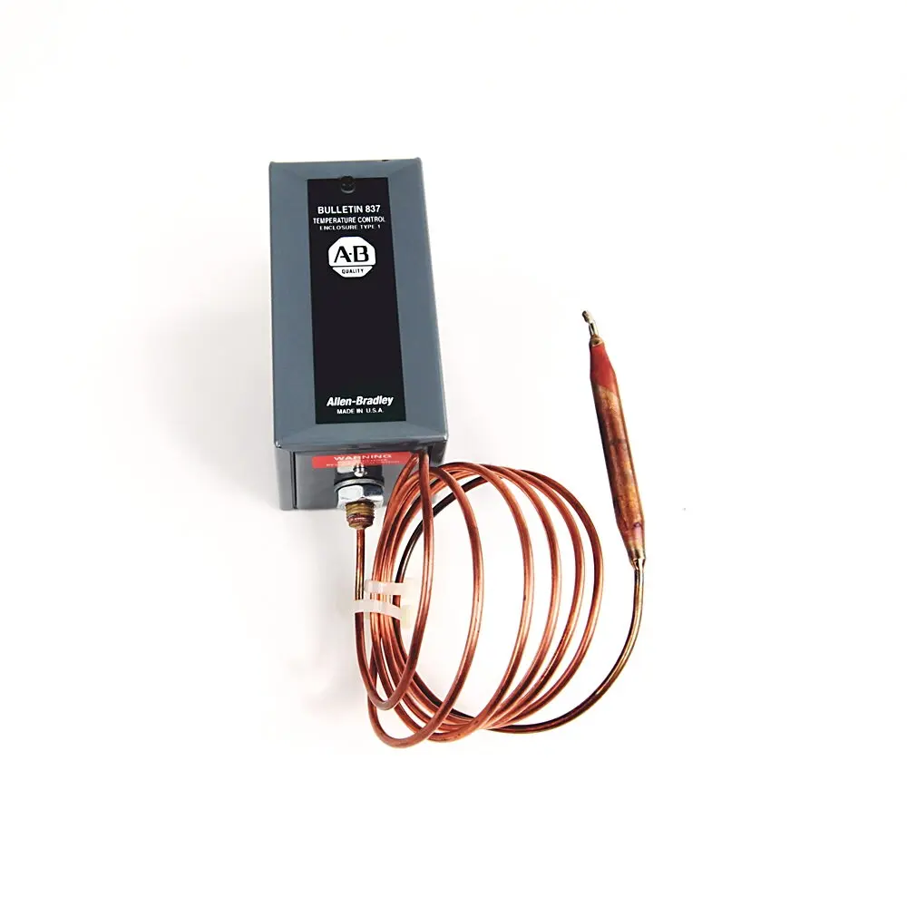 Allen-Bradley Electro Mech Temp Cntrl Sw,Open Style Device,No Pilot Light,Standard Contact Block  SPST,Cu Bulb and Capillary,12 Feet Capillary Length,200360°F, Max Temp 400°F,Standard Trip/Reset Setting