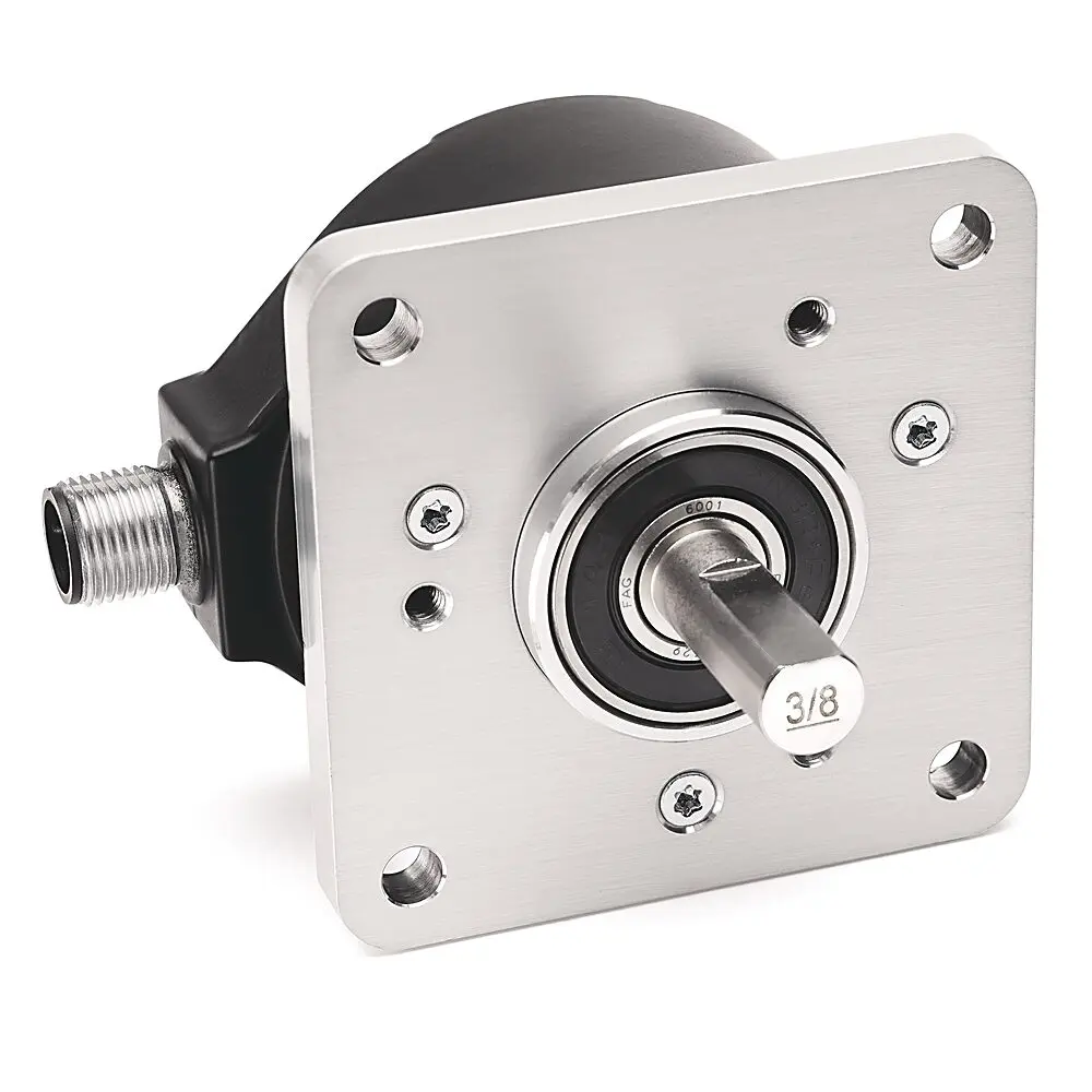Allen-Bradley Incremental Encoder,2.5" Diameter, Solid Shaft,Standard Square Flange,3/8 Diameter Shaft with Flat,8 30 V DC,4.5 5.5 V Line Driver (TTL),Axial Exit,MS 10 Pin w/ Mating Connector,B leads A, CW, Z gated with BN,3600 PPR