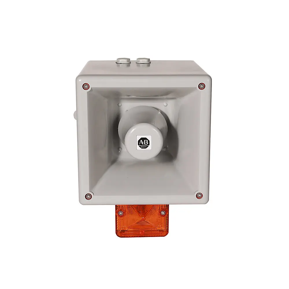 Allen-Bradley Industrial Horn,115V AC,124 dB 64 Selectable Tones,Standard Base Conduit Feed, 5 J Strobe,Amber
