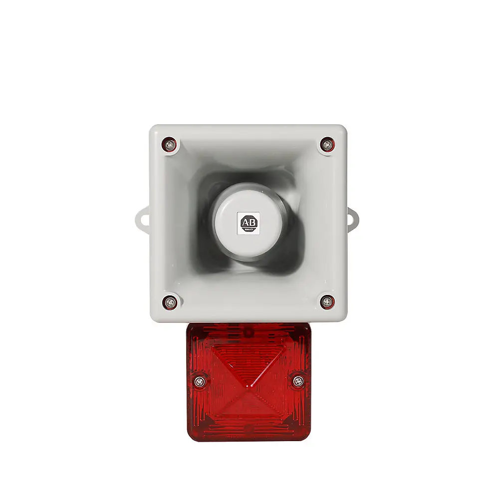 Allen-Bradley Industrial Horn,24V DC,113 dB 64 Selectable Tones,Standard Base Conduit Feed,5 J Strobe,Red