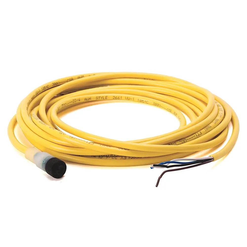 Allen-Bradley DC Micro Cable,Female, Rt Angle, LED PNP,Female, Right Angle, LED PNP,Standard Materials,3 Pins,3 Pins,DC Micro,Male, Straight (ext. threads),Straight, Male(Ext. Threads),DC Micro (M12),Same as First End,PVC Cbl, Yellow, UnShld,22AWG,PVC Cable, Yellow, 22