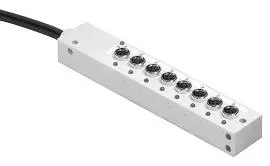 Allen-Bradley Distribution Box, Pico (M8), No LEDs, 8 Input Ports, Ports on top of box, PVC Cable, Black, Unshielded, 10m Cable (32.8 ft) Main Connection