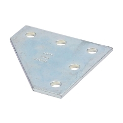 EATON B-LINE SERIES B-Line B556ZN Corner Gusset Plate, 5 Holes, 5-3/8 in L x 5-3/8 in W x 1/4 in THK, Steel