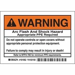 Brady 101952 High Performance Laminated Non-Reflective Rectangular Self-Adhesive Arc Flash Protection Label, 5 in W, Black/Orange on White, B-302 Polyester, 5 per Pack Labels