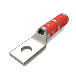 Burndy HYLUG™ YAZ8CTC38 1-Hole Uninsulated Compression Lug With Inspection Window, 8 AWG Stranded Copper Conductor, Die Code: 49, 3/8 in Stud, Tin Plated Copper