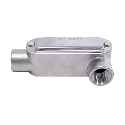Calbrite S62000LL00 Type LL Conduit Body With Cover, Gasket Set, Coupling, 2 in Hub, Form 8, 71 cu-in, 316 Stainless Steel, #4 Polished