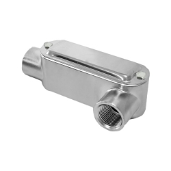 Calbrite S62000LR00 Type LR Conduit Body With Cover, Gasket Set and Coupling, 2 in Hub, 8, 71 cu-in, 316 Stainless Steel, #4 Polished