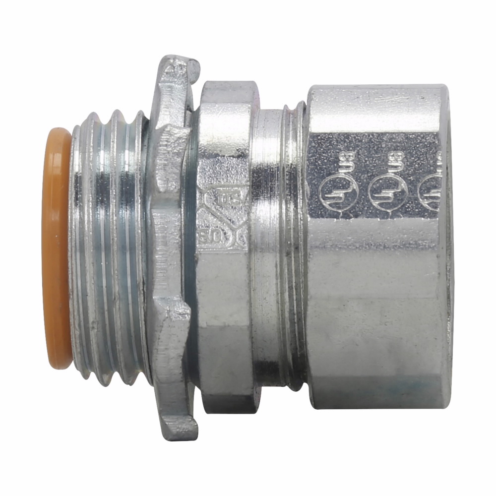 Eaton Crouse-Hinds 1650US Compression Insulated Conduit Connector, 1/2 in Trade, For Use With Thinwall EMT Conduit, Steel, Electro-Plated Zinc