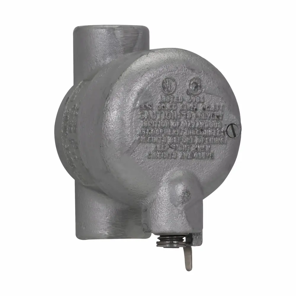 EATON Crouse-Hinds EZD411 Hub Conduit Sealing Fitting With Drain Cover, 1-1/4 in, For Use With Conduit System and Vertical Position, Feraloy® Iron Alloy/Ductile Iron, Aluminum Acrylic Painted/Electro-Galvanized