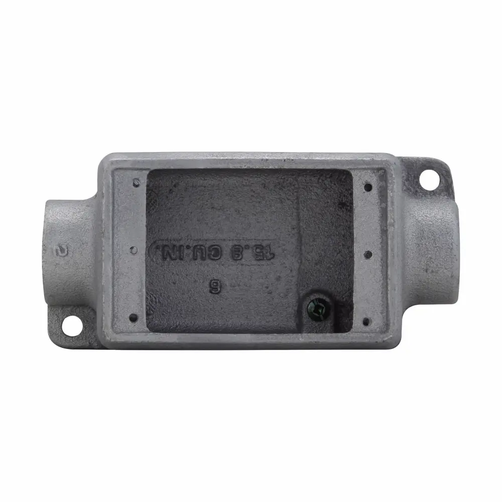 EATON Crouse-Hinds Condulet® FSCA2 3-Entry Feed-Through Hub Out Back Shallow Device Box, 3/4 in Trade, 1 Gang, Feraloy® Iron Alloy, Aluminum Acrylic Painted/Electro-Galvanized