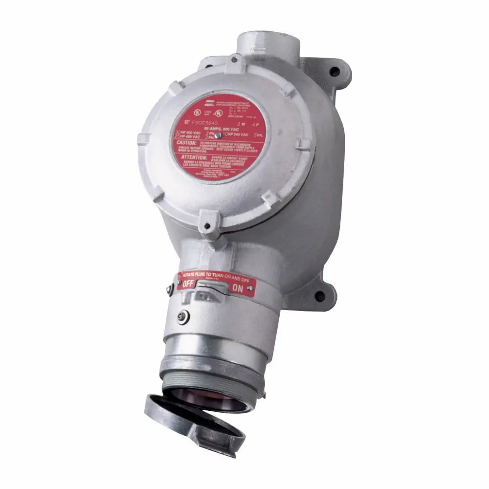 Eaton Crouse-Hinds Arktite® FSQC5640 Explosionproof Through-Feed Interlocked Receptacle With 3-Pole 60 A Switch, Spring Door, 125 to 600 VAC, 60 A, 4 Poles, 3 Wires