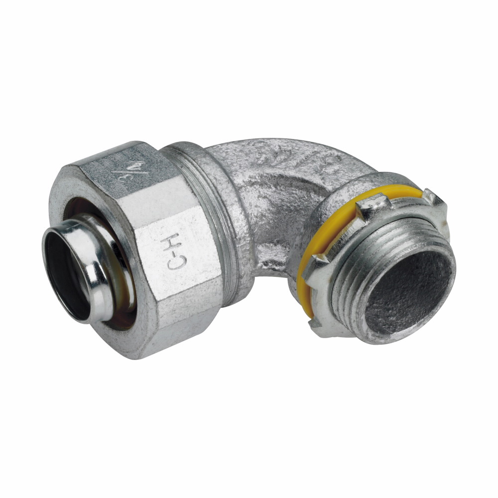 Eaton Crouse-Hinds Liquidator™ LT7590G SA LT Series Non-Insulated Liquidtight Conduit Connector, 3/4 in Trade, 90 deg, Copper-Free Aluminum, Natural