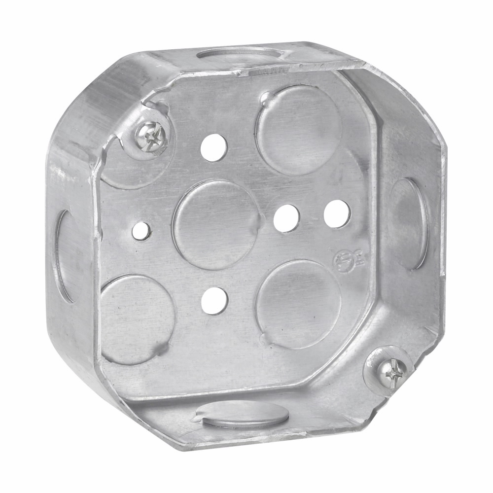 Eaton Crouse-Hinds Thepitt® TP278 Drawn Octagon Outlet Box, Steel, 15.5 cu-in Capacity, 5 Knockouts, 4 in W x 1-1/2 in D x 4 in H
