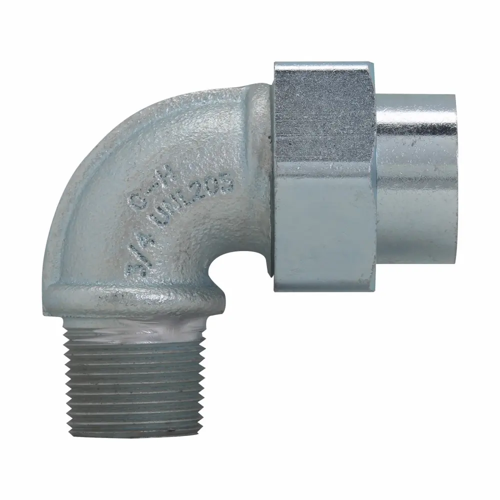 EATON Crouse-Hinds Condulet® UNL205 Conduit Union, 3/4 in Trade, 90 deg, Feraloy® Iron Alloy, Aluminum Acrylic Painted/Electro-Galvanized