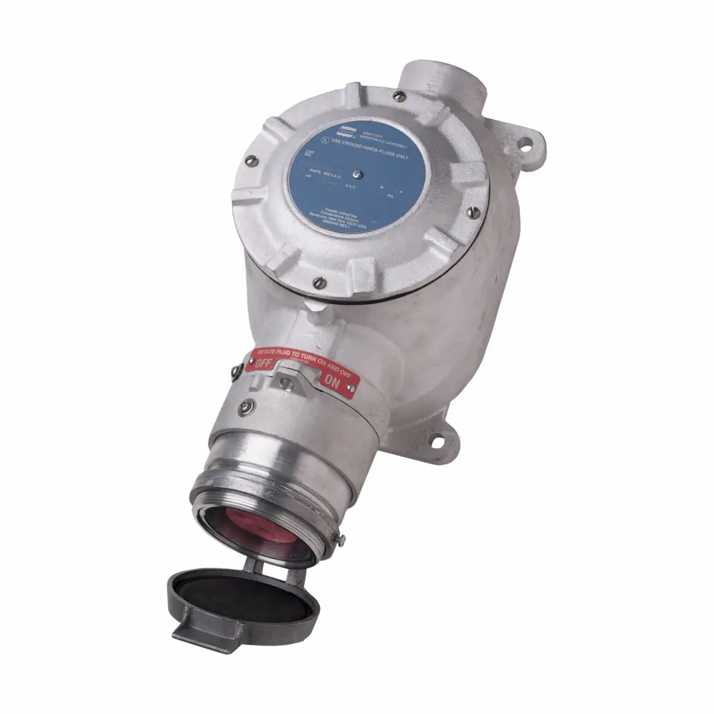 Eaton Crouse-Hinds Arktite® WSQC3340 Dead Front Dusttight Raintight Interlocked Receptacle With Enclosed Disconnect Switch, 120/600 VAC, 30 A, 4 Poles, 3 Wires